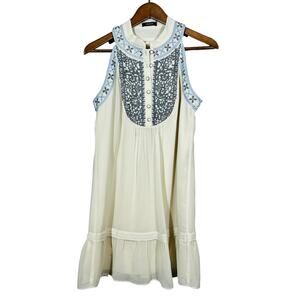 THEME Sleeveless Shirt Mini Dress Casual Button Front Top Blouse Tunic - M